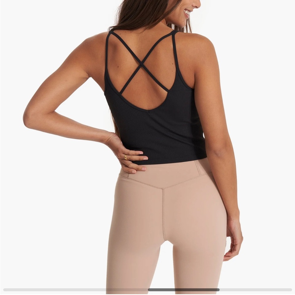 Vuori Rib Crop Tank with Crisscross Straps in Blue XS - Picture 4 of 4